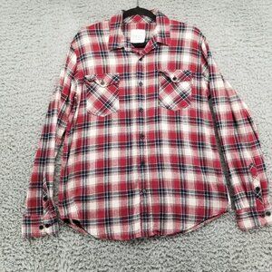 Trinity Shirt Womens Large Red Plaid 100% Cotton Flannel Button Down Pockets